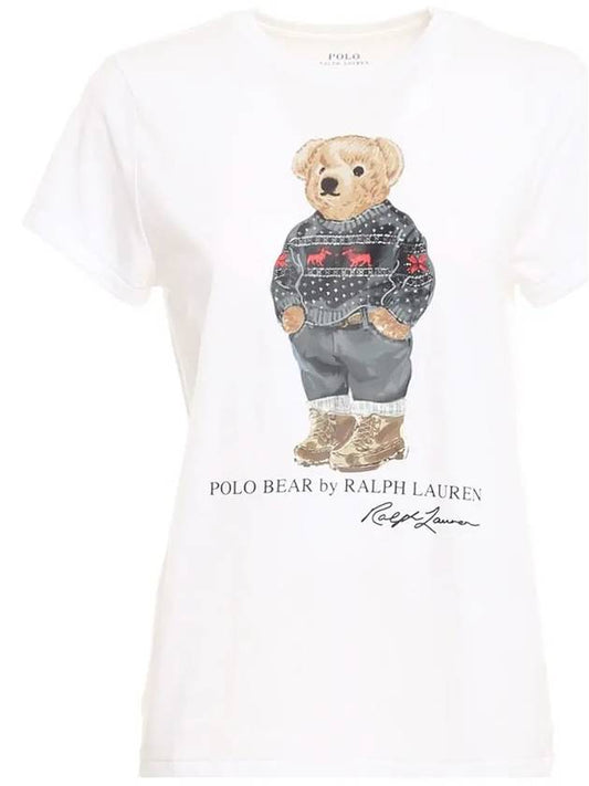 Women Bear Print Short Sleeve T-Shirt White - POLO RALPH LAUREN - BALAAN 2