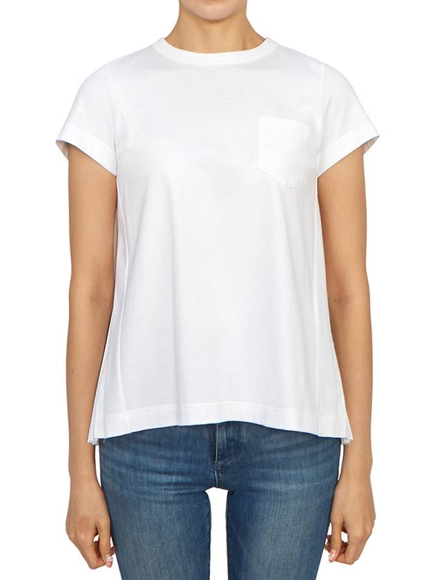 Women's Back Pleated Cotton Short Sleeve T-Shirt White - SACAI - BALAAN 4