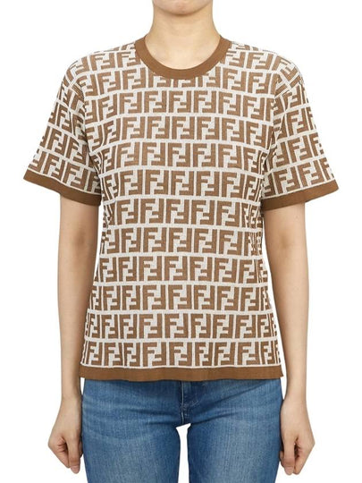 FF Jacquard Short Sleeve T-Shirt Brown - FENDI - BALAAN 2