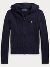 Women s Mini Cable Twist Knit Hooded Zip up Navy - POLO RALPH LAUREN - BALAAN 1