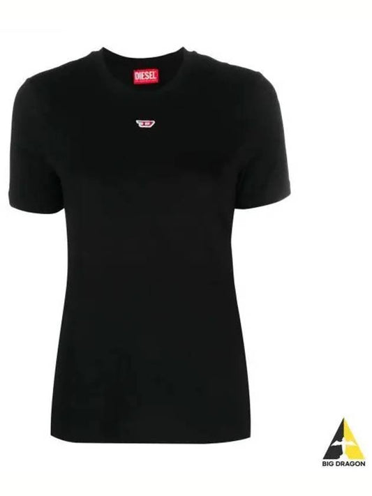 T Leg D Regular Fit Cotton Short Sleeve T-Shirt Black - DIESEL - BALAAN