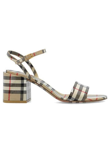 Vintage Check Leather Sandal Heels Beige - BURBERRY - BALAAN 1