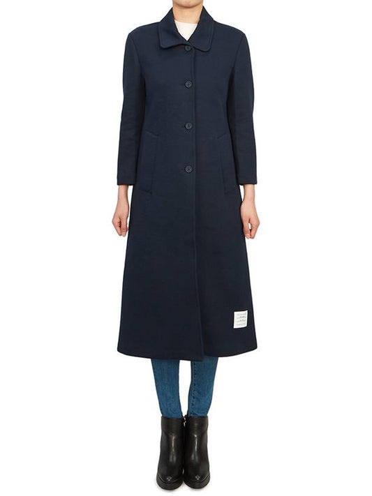 Women's Double Face Tech Round Collar Cotton Overcoat Navy - THOM BROWNE - BALAAN 2