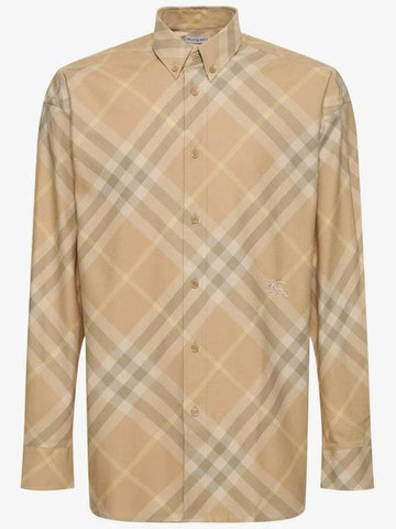 Check Cotton Long Sleeve Shirt Beige - BURBERRY - BALAAN 1