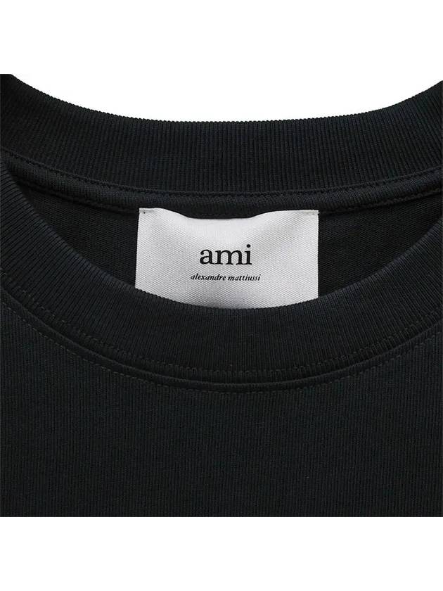 Chain Stitch Heart Logo Long Sleeve T-Shirt Black - AMI - BALAAN 4