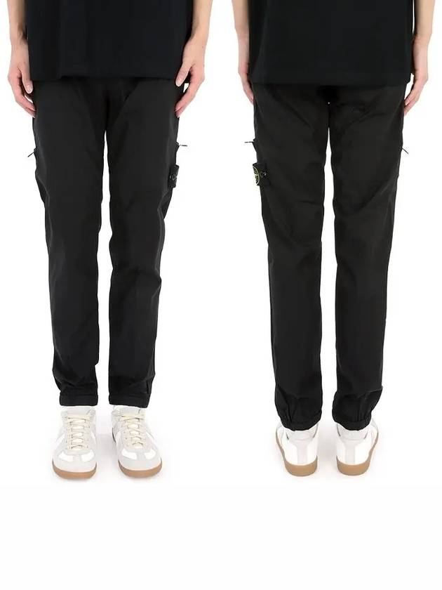 Logo Patch Tapered Cotton Track Pants Black - STONE ISLAND - BALAAN 2