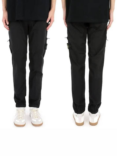 Logo Patch Tapered Cotton Track Pants Black - STONE ISLAND - BALAAN 2