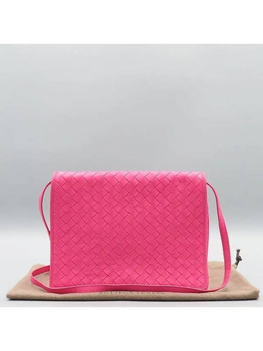 570183 Pink leather intrecciato flap cross bag - BOTTEGA VENETA - BALAAN 1