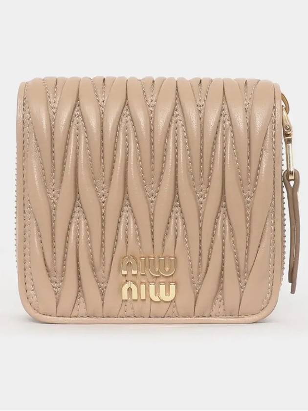 Matelasse Logo Zip Around Half Wallet Sand Beige - MIU MIU - BALAAN 4