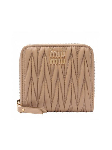 Matelasse Logo Zip Around Half Wallet Sand Beige - MIU MIU - BALAAN 1