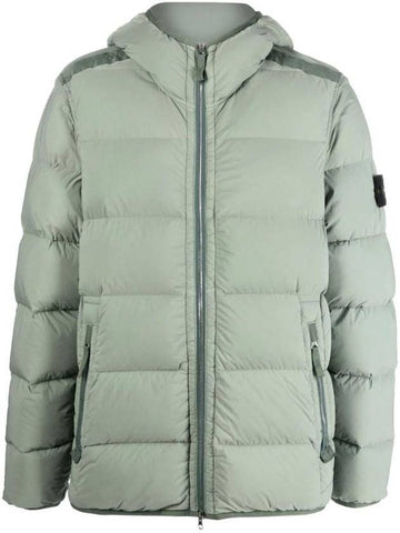 Seamless Logo Nylon Hooded Down Jacket Sage Green - STONE ISLAND - BALAAN 1