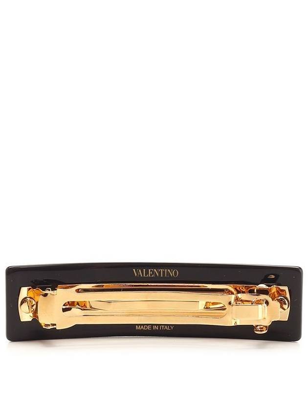 V Logo Signature Swarovski Crystal Resin Hair Clip Black - VALENTINO - BALAAN 3