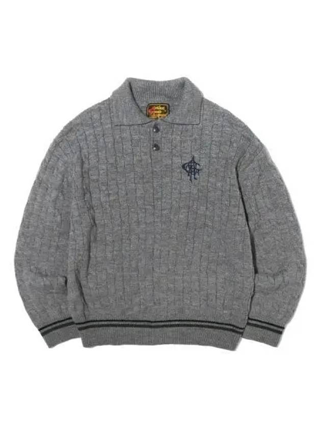 Wool collar cable knit gray - OGARP - BALAAN 1