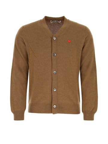 Play Men's Mini Red Heart Wappen Wool Cardigan P1 N080 3 Brown - COMME DES GARCONS - BALAAN 1