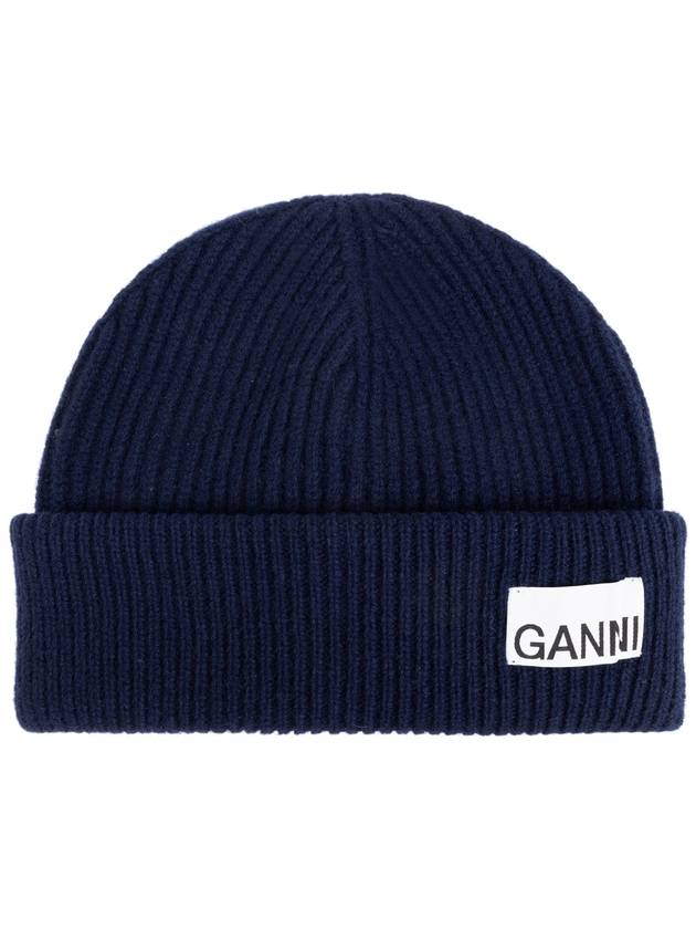 Ganni Cap With Logo Patch, Women's, Navy Blue - GANNI - BALAAN 1