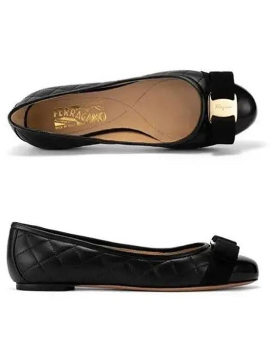 Varina Quilting Leather Ballet Flat Black - SALVATORE FERRAGAMO - BALAAN 2