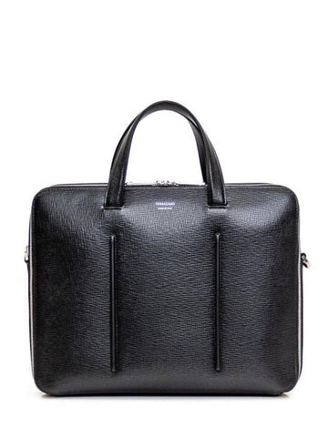 Logo 3D Line Leather Brief Case Black - SALVATORE FERRAGAMO - BALAAN 1