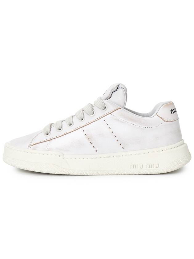 Bleached Leather Low Top Sneakers White - MIU MIU - BALAAN 4