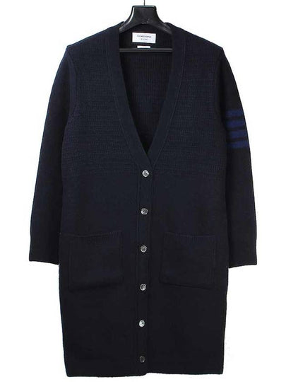 Overwashed Wool Cashmere Long V-Neck Cardigan Navy - THOM BROWNE - BALAAN 2