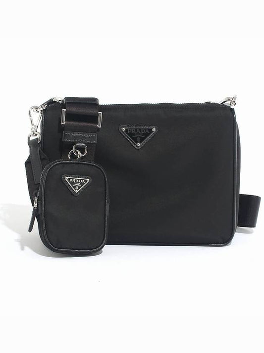 Triangle Logo Re-Nylon Saffiano Leather Shoulder Bag Black - PRADA - BALAAN 2