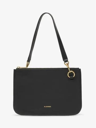 Flat Logo Leather Medium Shoulder Bag Black - JIL SANDER - BALAAN 2