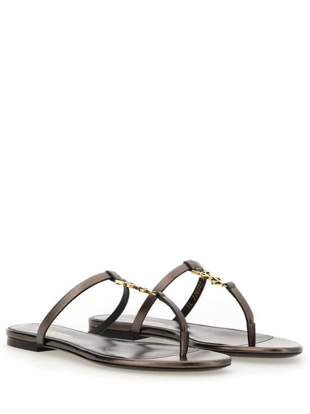 Cassandra Slide Leather Flip Flops Brown - SAINT LAURENT - BALAAN 4