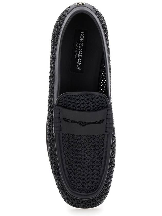 Black Slip-On Loafers In Woven Rafia Man - DOLCE&GABBANA - BALAAN 5