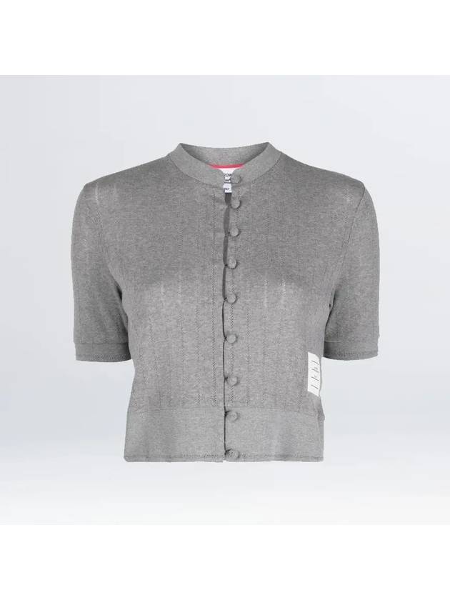 Pointel Rib Short Sleeve Cardigan Grey - THOM BROWNE - BALAAN 3