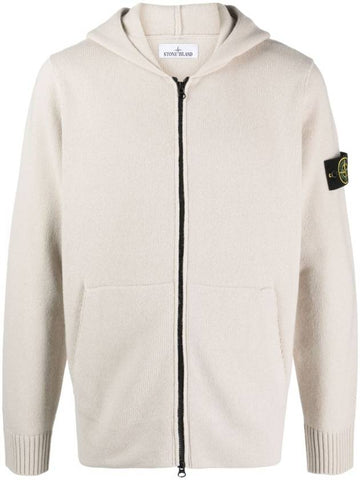 Geelong Wool Hooded Knit Cardigan Beige - STONE ISLAND - BALAAN 1