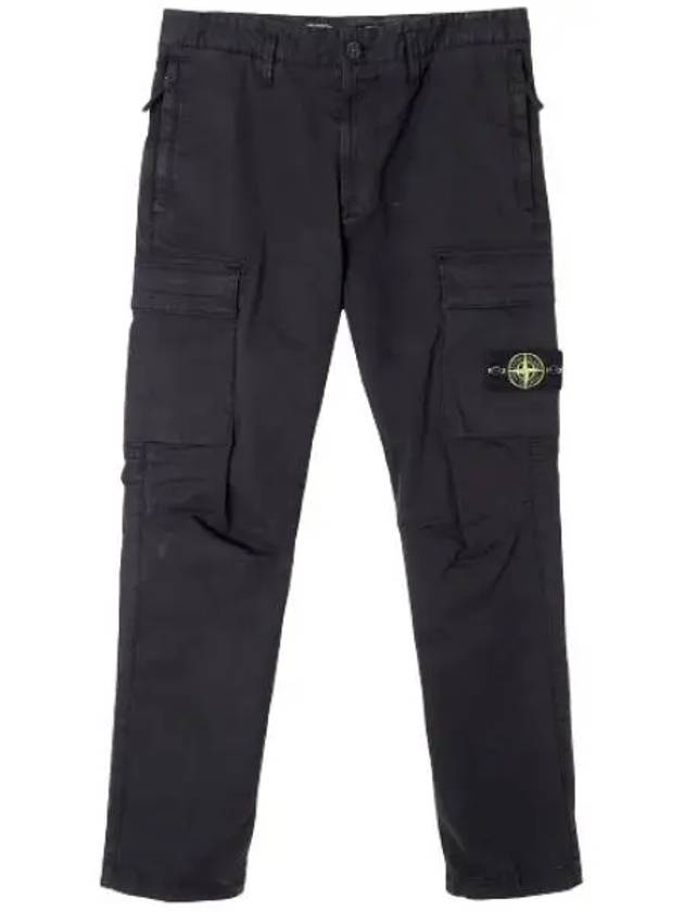 Stretch Cotton Gabardine Garment Dyed Cargo Straight Pants Black - STONE ISLAND - BALAAN 2