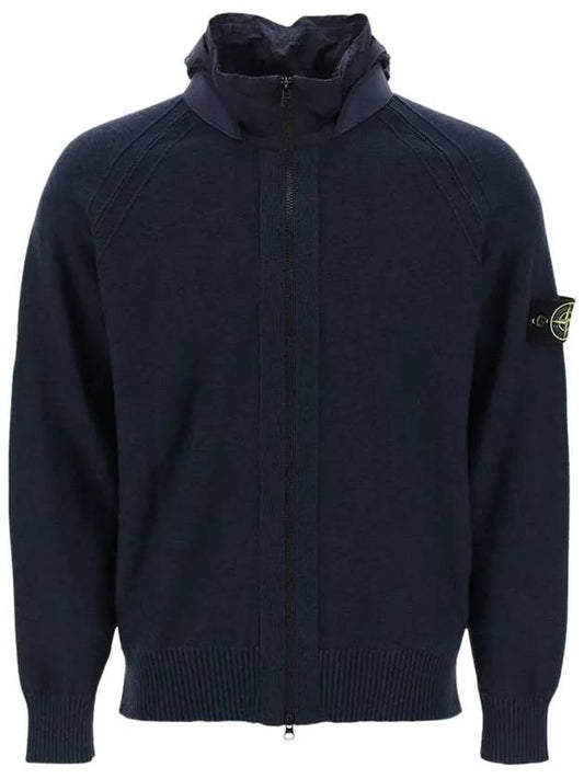 Compass Badge Cotton Zip-up Hoodie Navy - STONE ISLAND - BALAAN 2