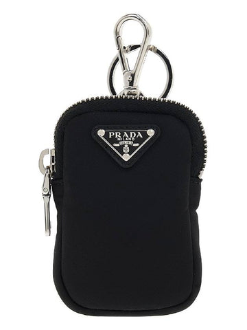 Re-nylon triangle logo mini pouch key holder - PRADA - BALAAN.