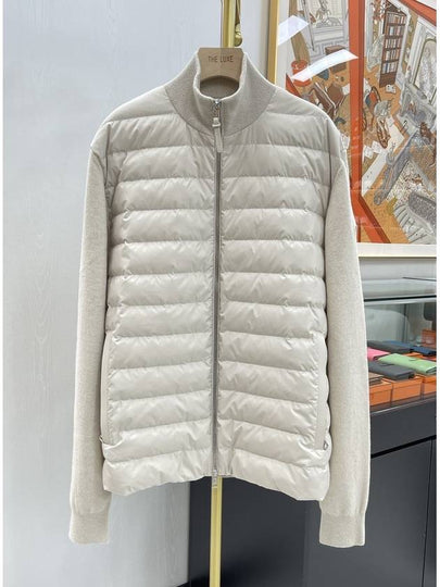 Padded Wool Cashmere Zip-Up Cardigan Beige - MONCLER - BALAAN 2