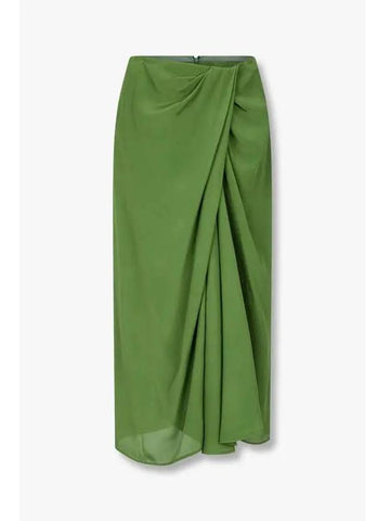 Women s Silk Blend Ruffle Skirt Green - DRIES VAN NOTEN - BALAAN 1