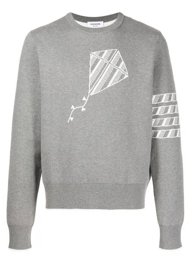 Men's Diagonal Cotton Kite Icon Jacquard Knit Sweatshirt Light Gray - THOM BROWNE - BALAAN.