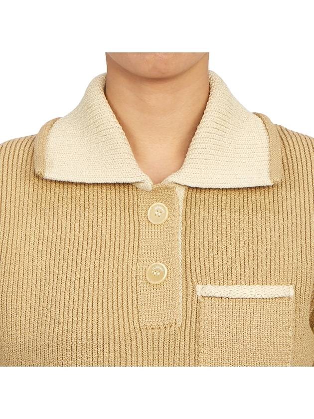 Le Maille Arco Contrasted Cropped Knit Polo Shirt Beige - JACQUEMUS - BALAAN 7