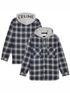 Check Cotton Hooded Oversized Shirt Jacket Navy - CELINE - BALAAN 2