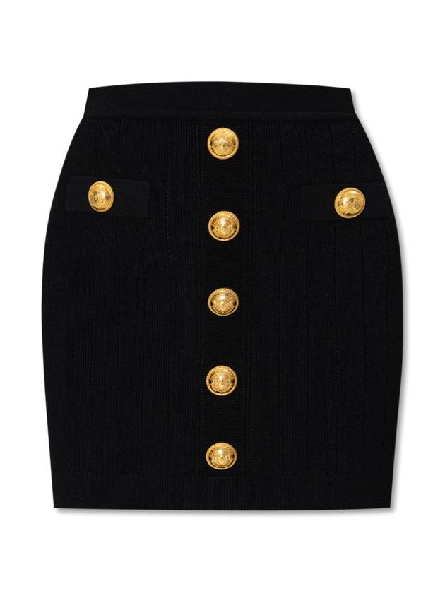 Women's Gold Button Knit A-Line Skirt Black - BALMAIN - BALAAN 2