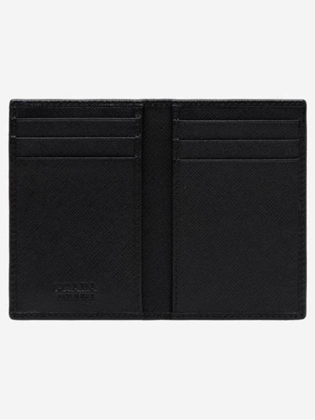 Saffiano Triangular Logo Flap Card Wallet Black - PRADA - BALAAN 4