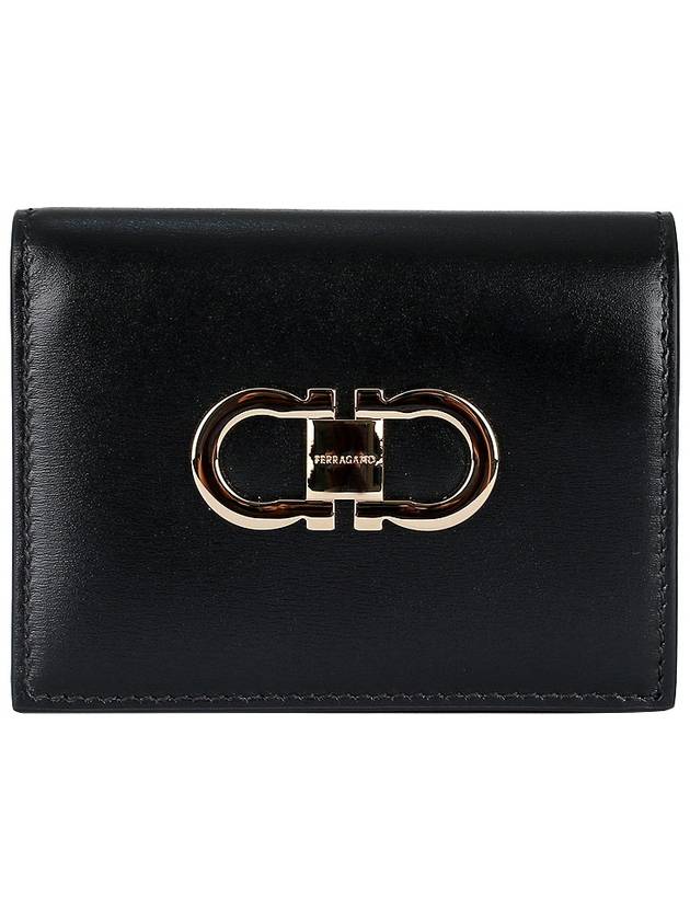 Gancini Compact Half Wallet Black - SALVATORE FERRAGAMO - BALAAN 3