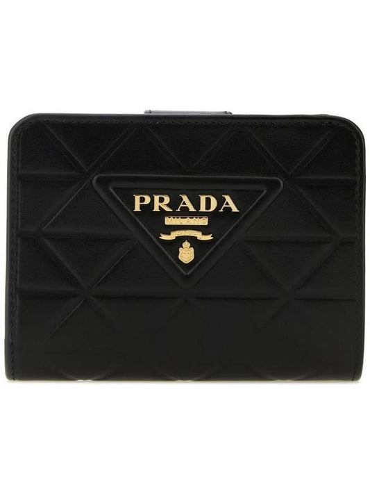 Triangle Logo Leather Half Wallet Black - PRADA - BALAAN 1