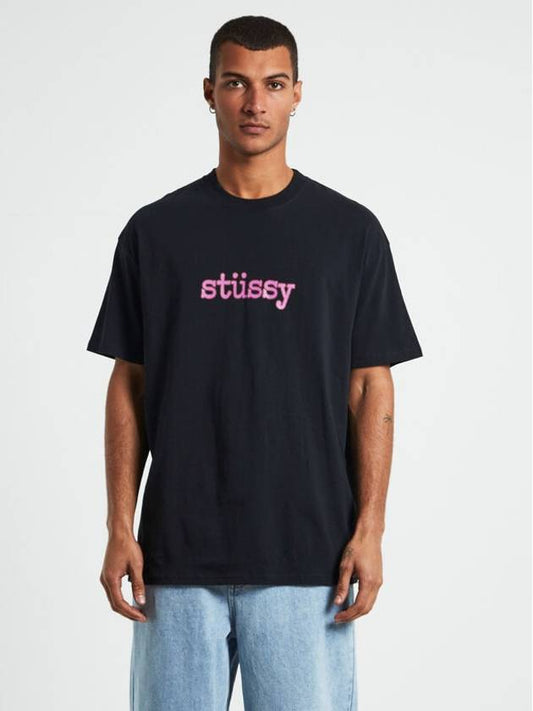 AU AUSTRALIA TYPEWRITER SS TSHIRT ST037002 BLACK MENS - STUSSY - BALAAN 1