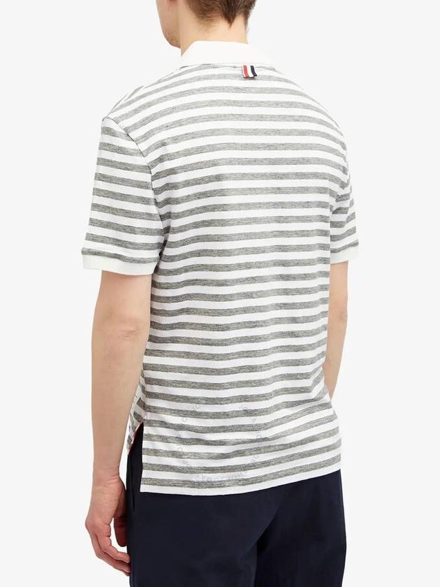 Striped Linen Polo Shirt Grey White - THOM BROWNE - BALAAN 3