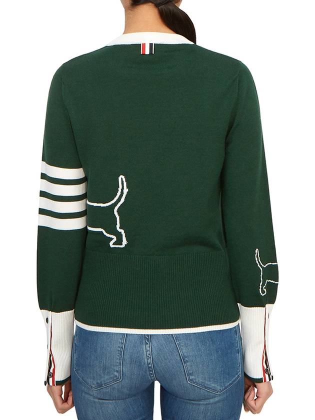 4 Bar Fine Merino Hector Crew Neck Pullover Knit Top Green - THOM BROWNE - BALAAN 5