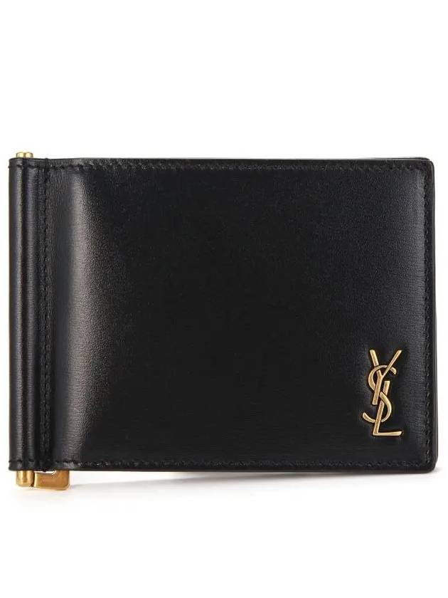 Tiny Cassandre Gold Monogram Logo Money Clip Card Wallet Black - SAINT LAURENT - BALAAN 3