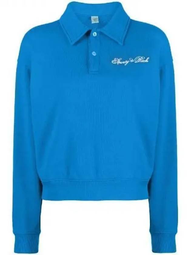 Embroidery Logo Long Sleeve Cotton Polo Shirt Blue - SPORTY & RICH - BALAAN 2