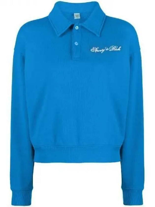 Embroidery Logo Long Sleeve Cotton Polo Shirt Blue - SPORTY & RICH - BALAAN 2