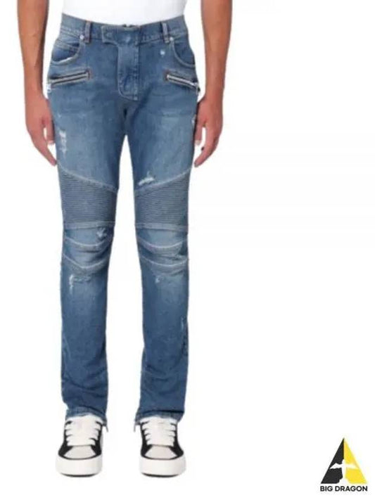 Light Blue Denim Biker Jeans DH1MG009DE57 6KD - BALMAIN - BALAAN 1