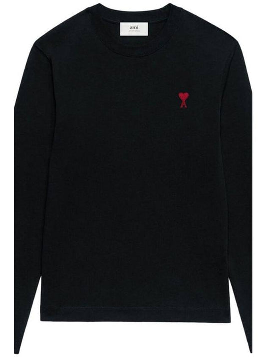 Chain Stitch Heart Logo Long Sleeve T-Shirt Black - AMI - BALAAN 2