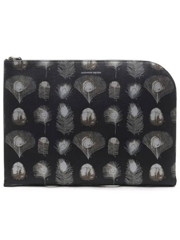 Feather Print Clutch Bag Black - ALEXANDER MCQUEEN - BALAAN 2